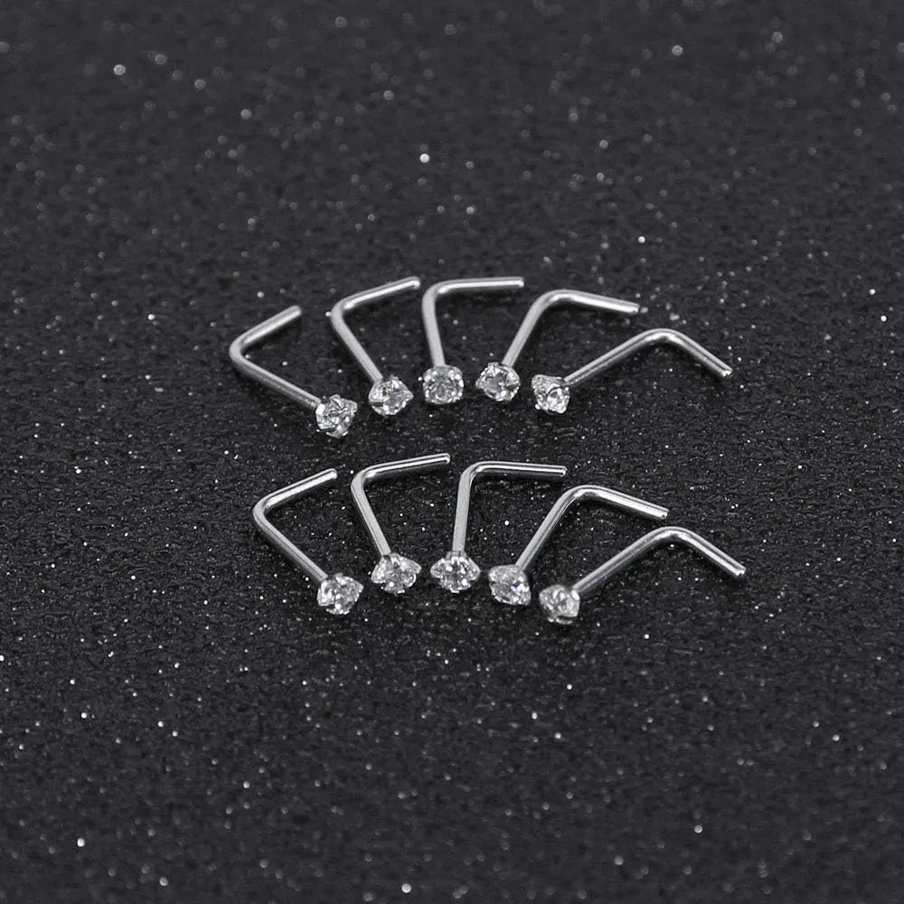 6-14PCS 20g Tiny Nose Stud Ring Piercing Surgical Steel Nose Bone/L Shaped/Nose Screws Rings Set
