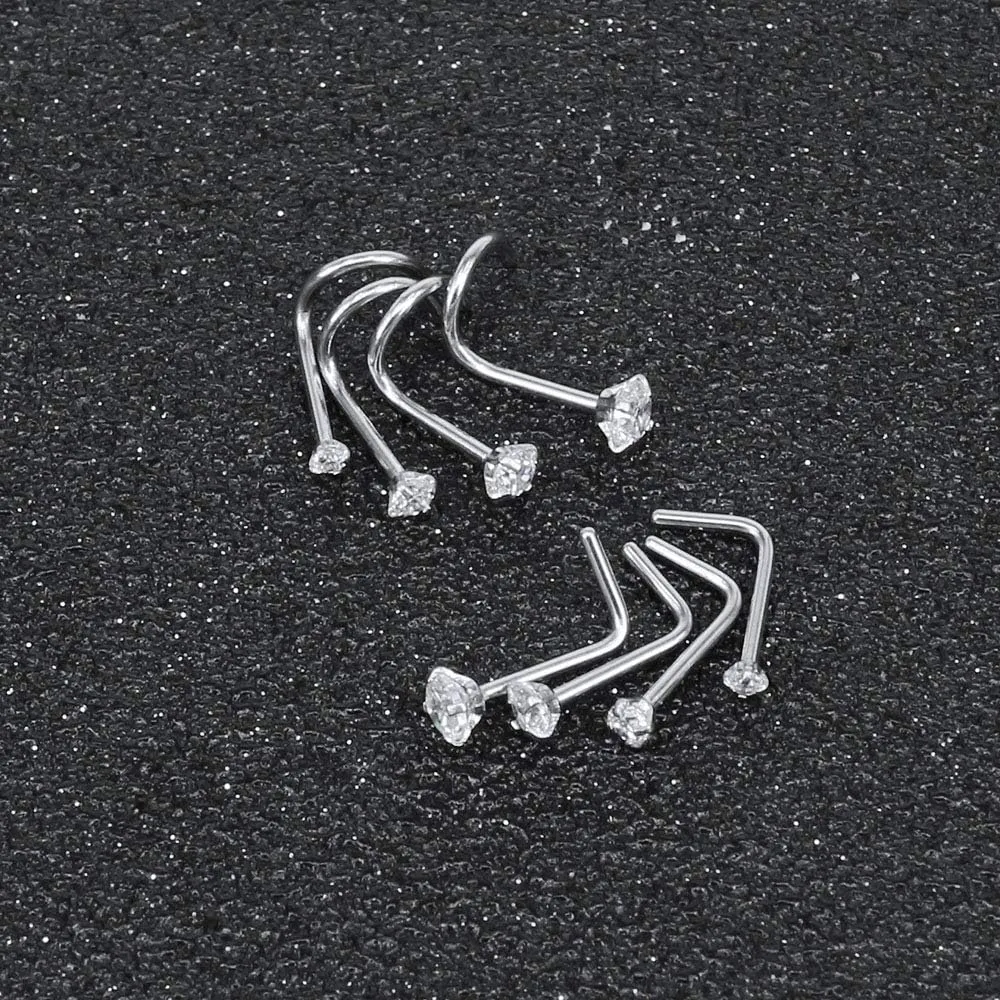 6-14PCS 20g Tiny Nose Stud Ring Piercing Surgical Steel Nose Bone/L Shaped/Nose Screws Rings Set
