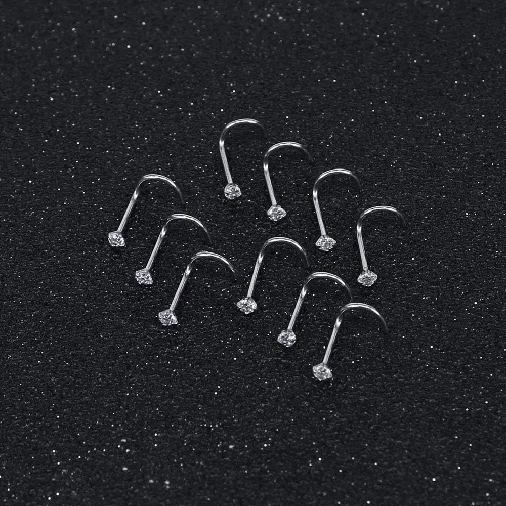 6-14PCS 20g Tiny Nose Stud Ring Piercing Surgical Steel Nose Bone/L Shaped/Nose Screws Rings Set