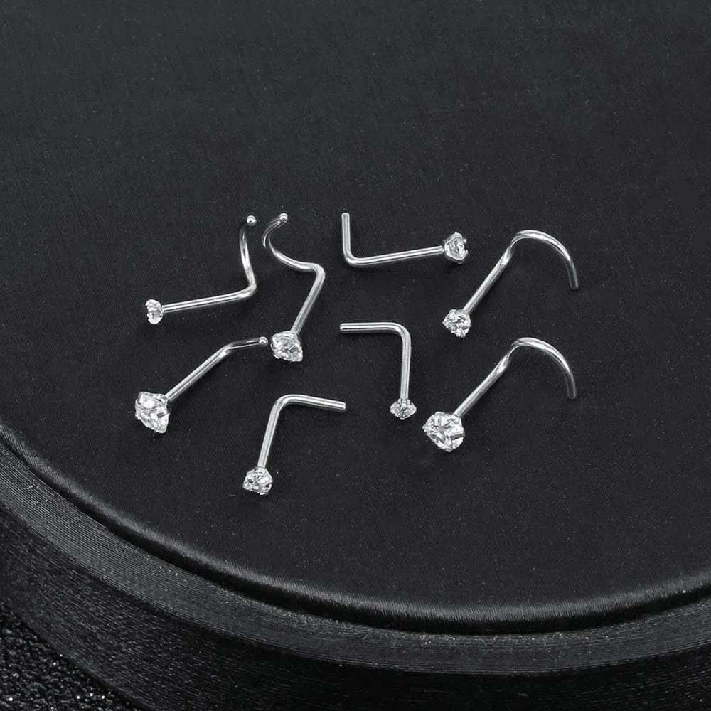 6-14PCS 20g Tiny Nose Stud Ring Piercing Surgical Steel Nose Bone/L Shaped/Nose Screws Rings Set