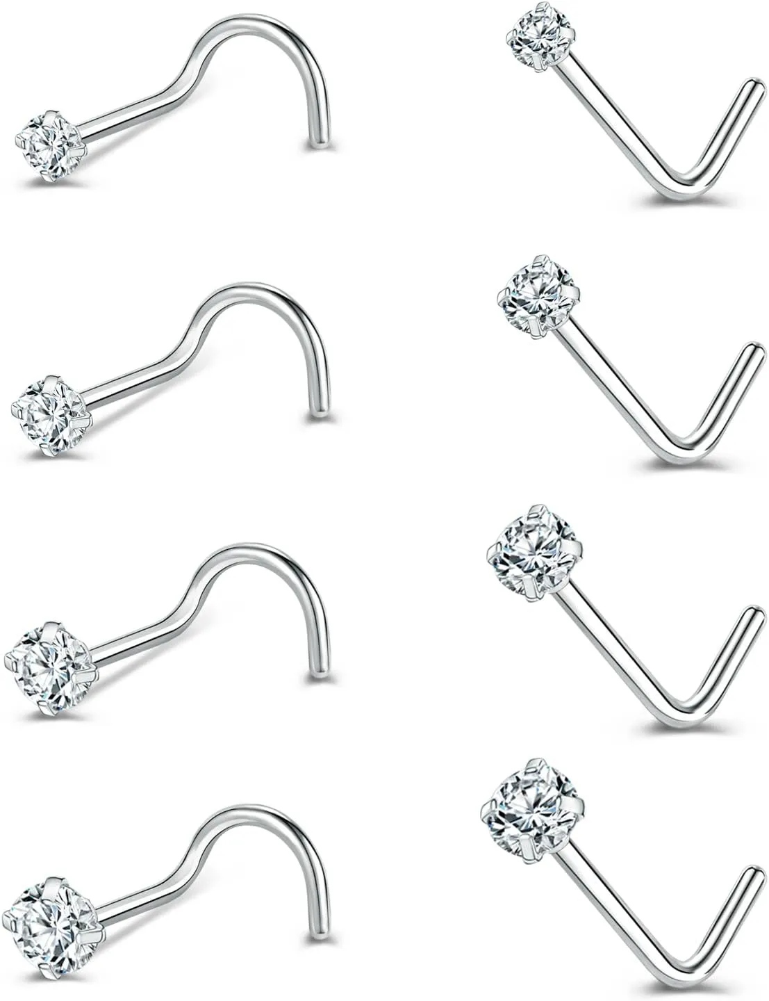 6-14PCS 20g Tiny Nose Stud Ring Piercing Surgical Steel Nose Bone/L Shaped/Nose Screws Rings Set