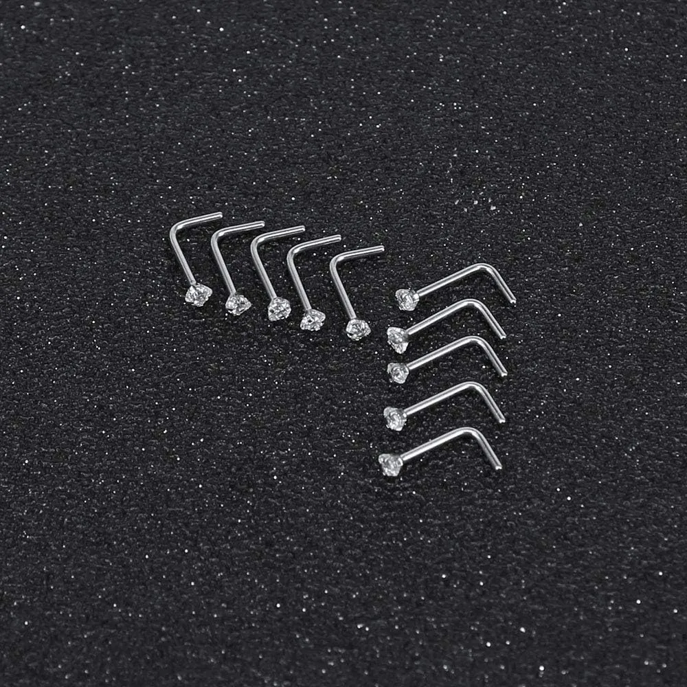 6-14PCS 20g Tiny Nose Stud Ring Piercing Surgical Steel Nose Bone/L Shaped/Nose Screws Rings Set