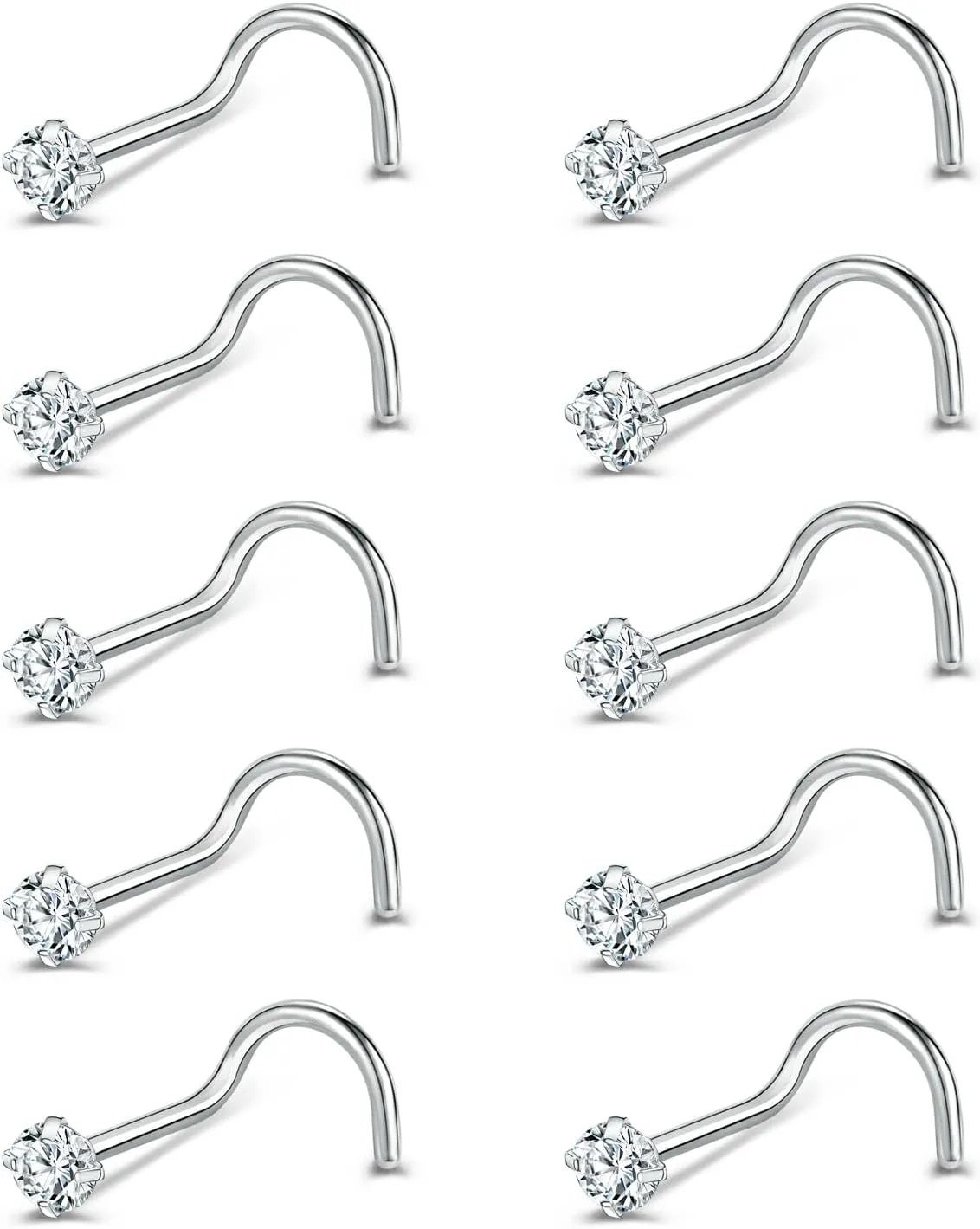 6-14PCS 20g Tiny Nose Stud Ring Piercing Surgical Steel Nose Bone/L Shaped/Nose Screws Rings Set