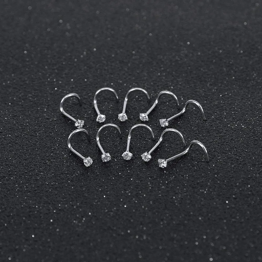 6-14PCS 20g Tiny Nose Stud Ring Piercing Surgical Steel Nose Bone/L Shaped/Nose Screws Rings Set