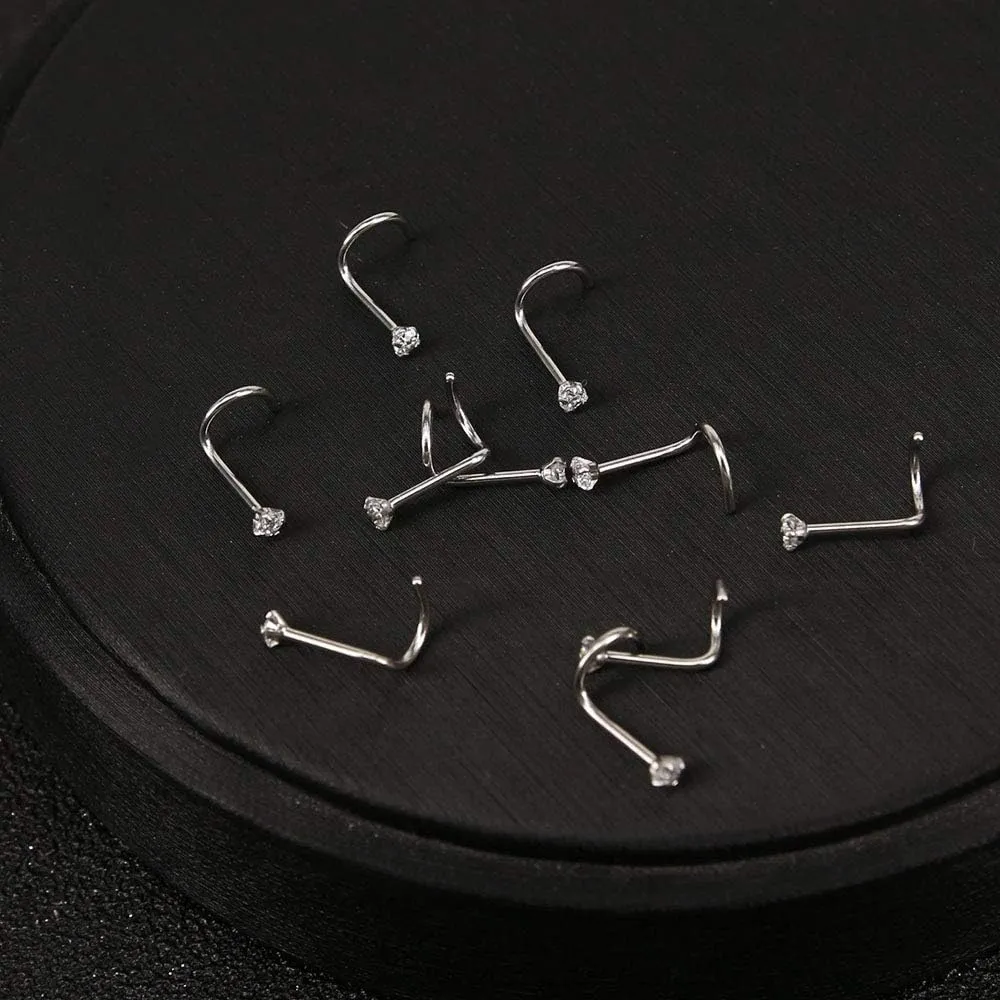 6-14PCS 20g Tiny Nose Stud Ring Piercing Surgical Steel Nose Bone/L Shaped/Nose Screws Rings Set