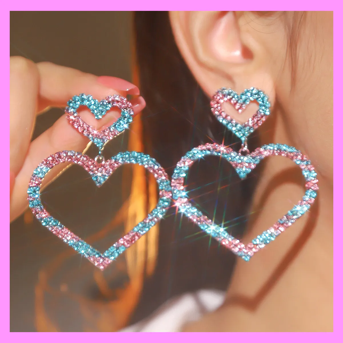 【6-59】Shining Heart Earrings for female fashion daily engagement wedding anniversary birthday present
