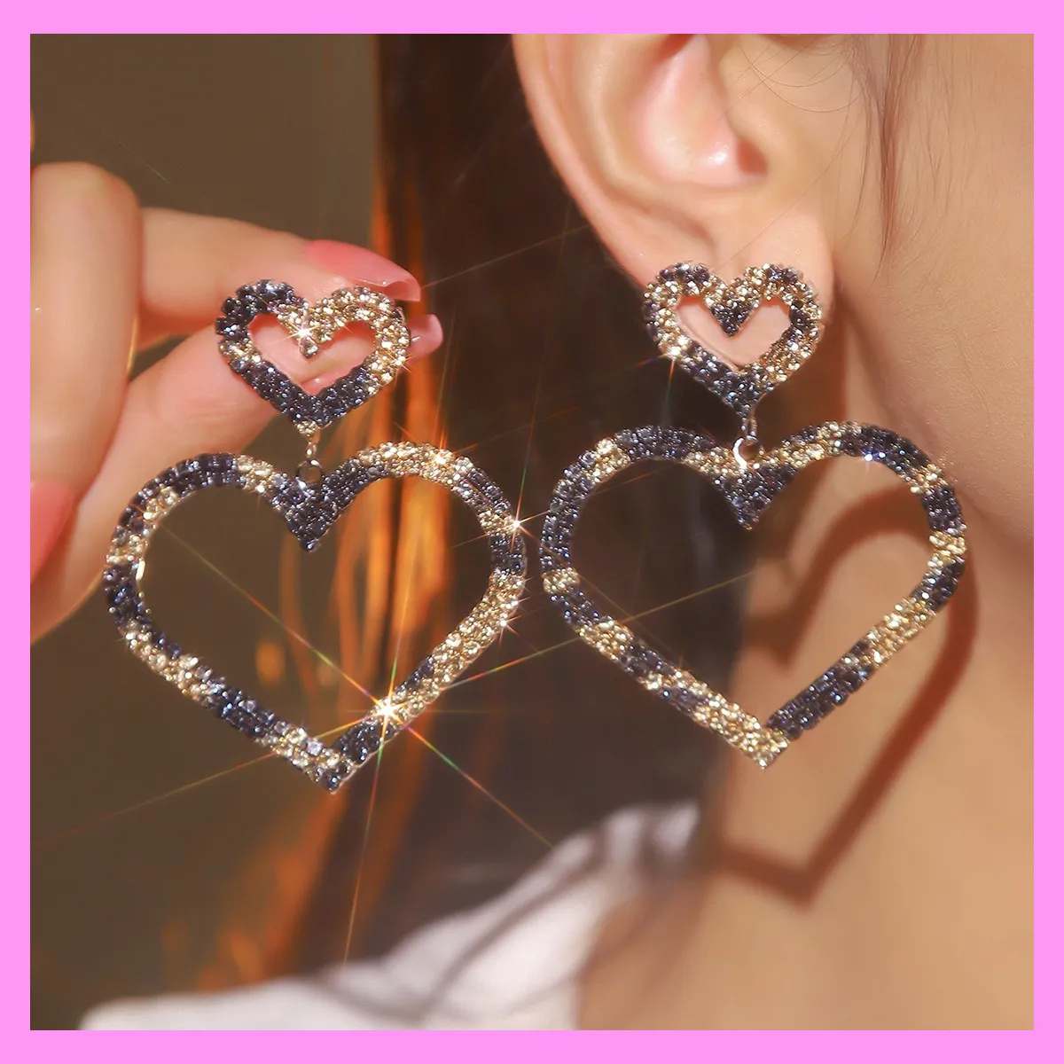 【6-59】Shining Heart Earrings for female fashion daily engagement wedding anniversary birthday present