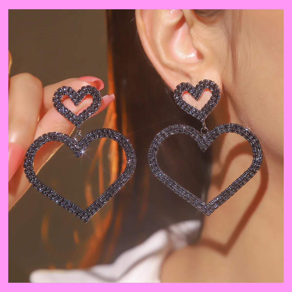 【6-59】Shining Heart Earrings for female fashion daily engagement wedding anniversary birthday present