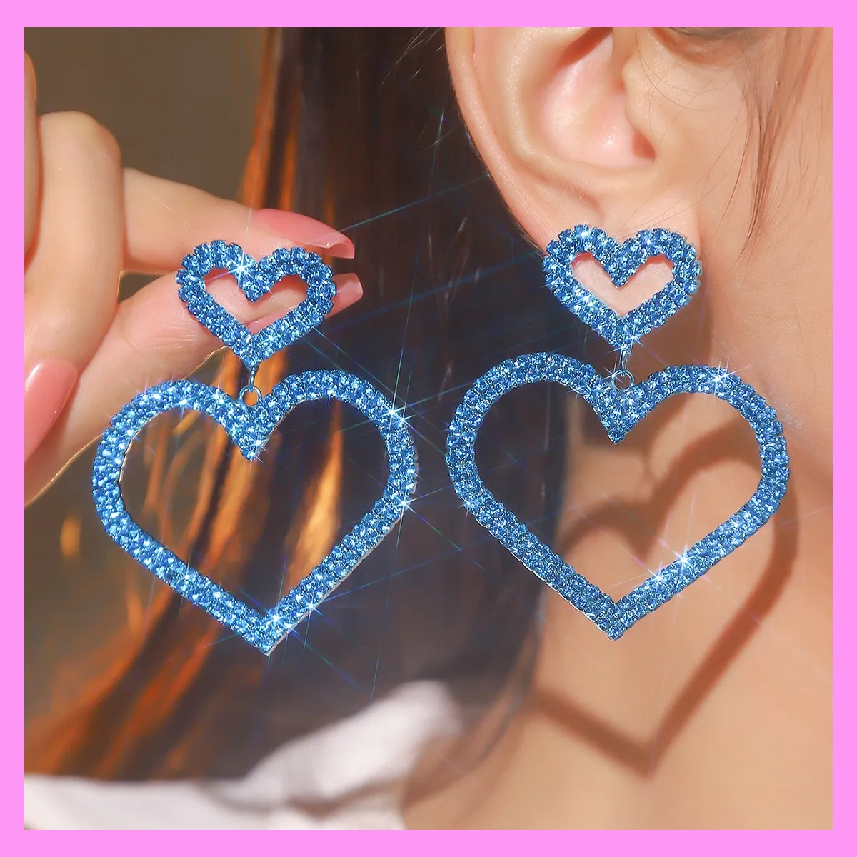 【6-59】Shining Heart Earrings for female fashion daily engagement wedding anniversary birthday present