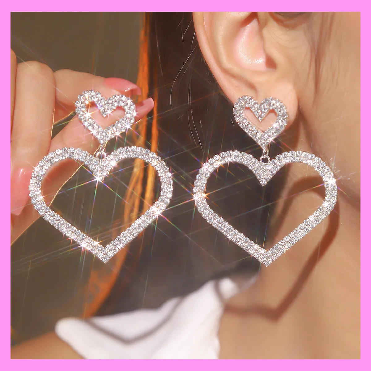 【6-59】Shining Heart Earrings for female fashion daily engagement wedding anniversary birthday present