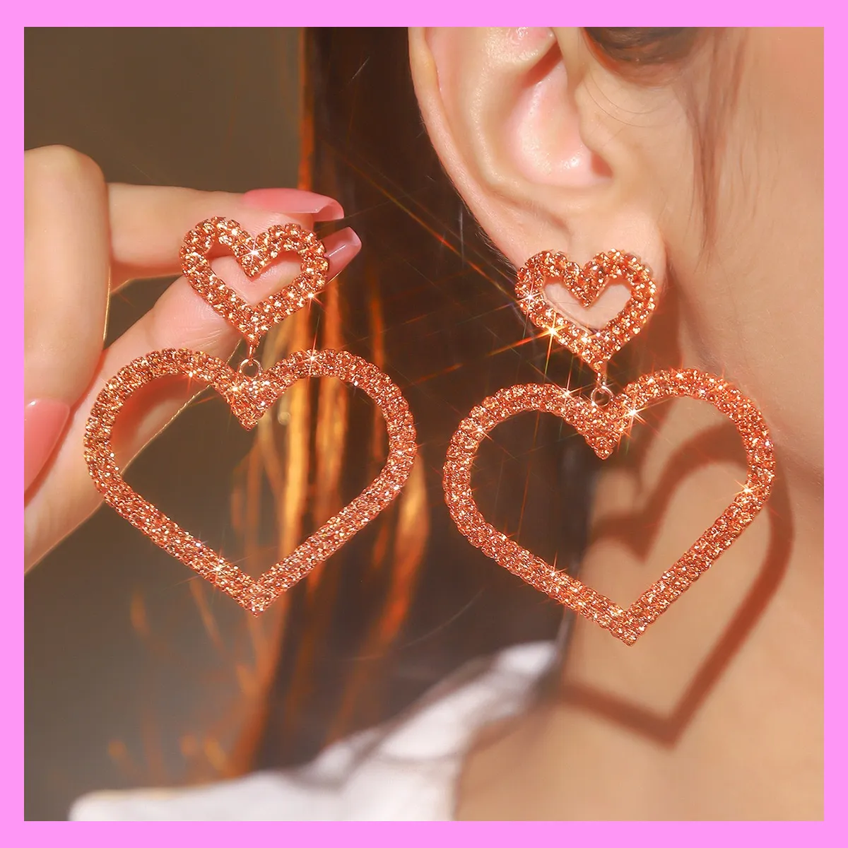 【6-59】Shining Heart Earrings for female fashion daily engagement wedding anniversary birthday present