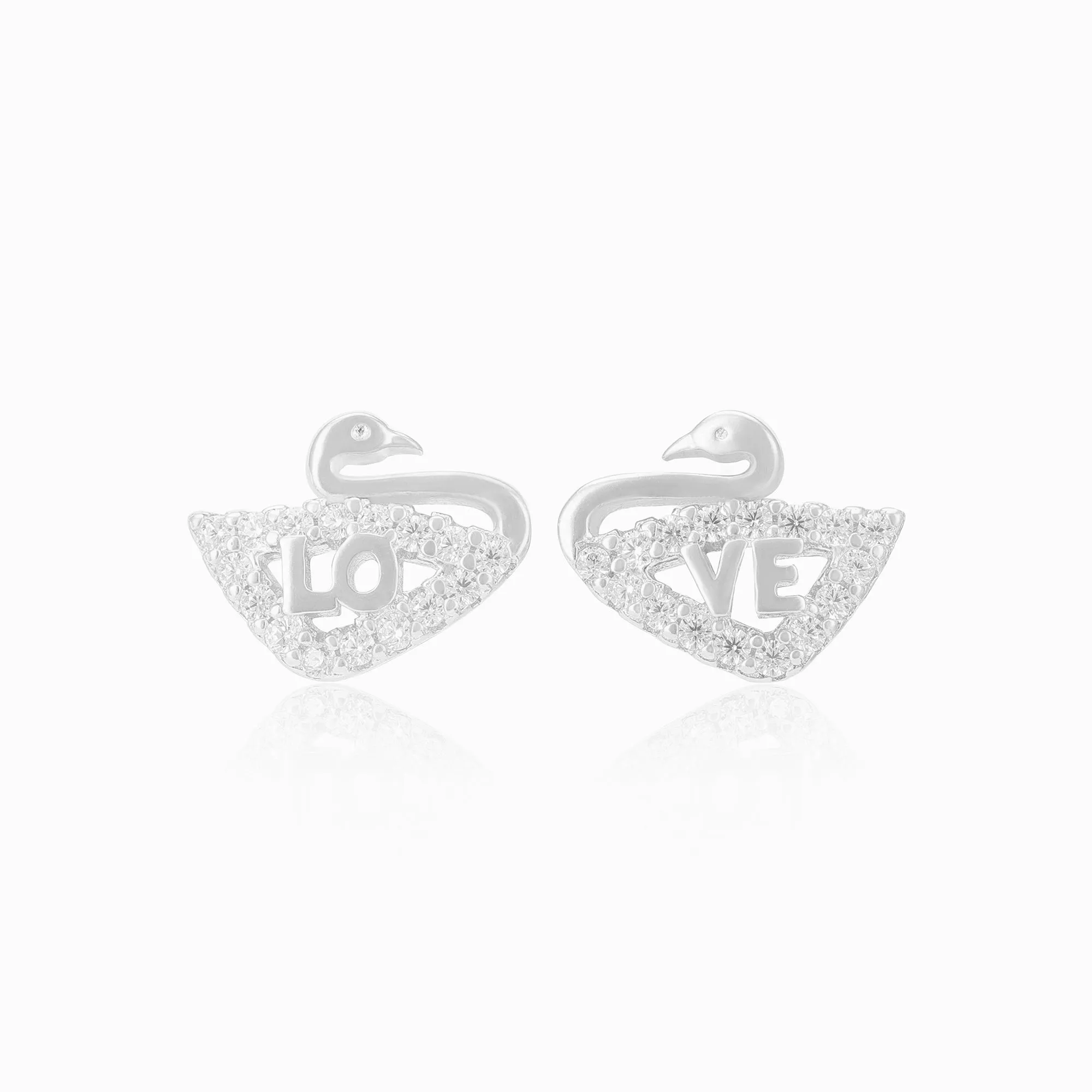 925 Sterling Silver Stoned Swan Earrings For Women