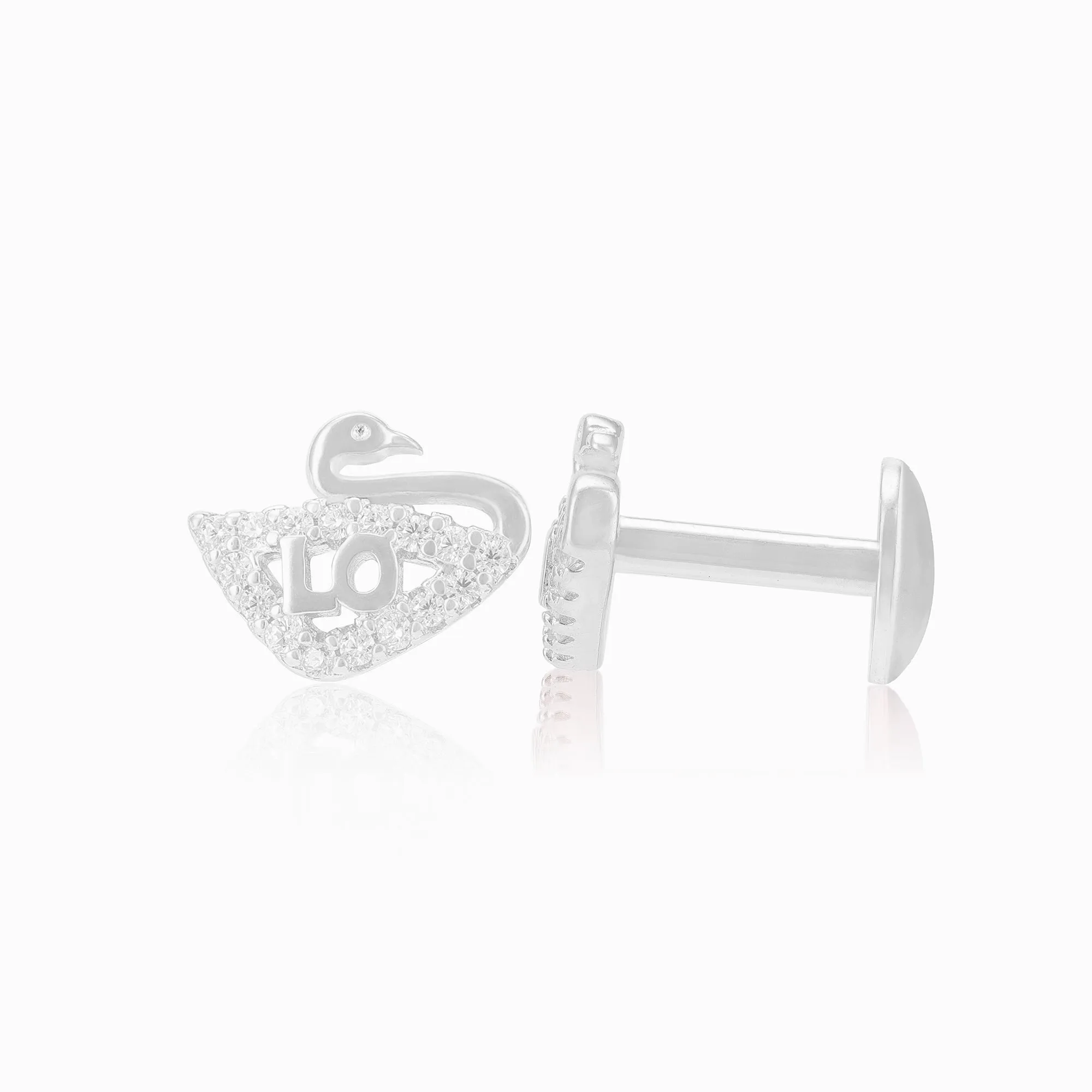 925 Sterling Silver Stoned Swan Earrings For Women
