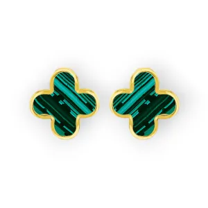 9ct Gold Malachite Small Clover Stud Earrings