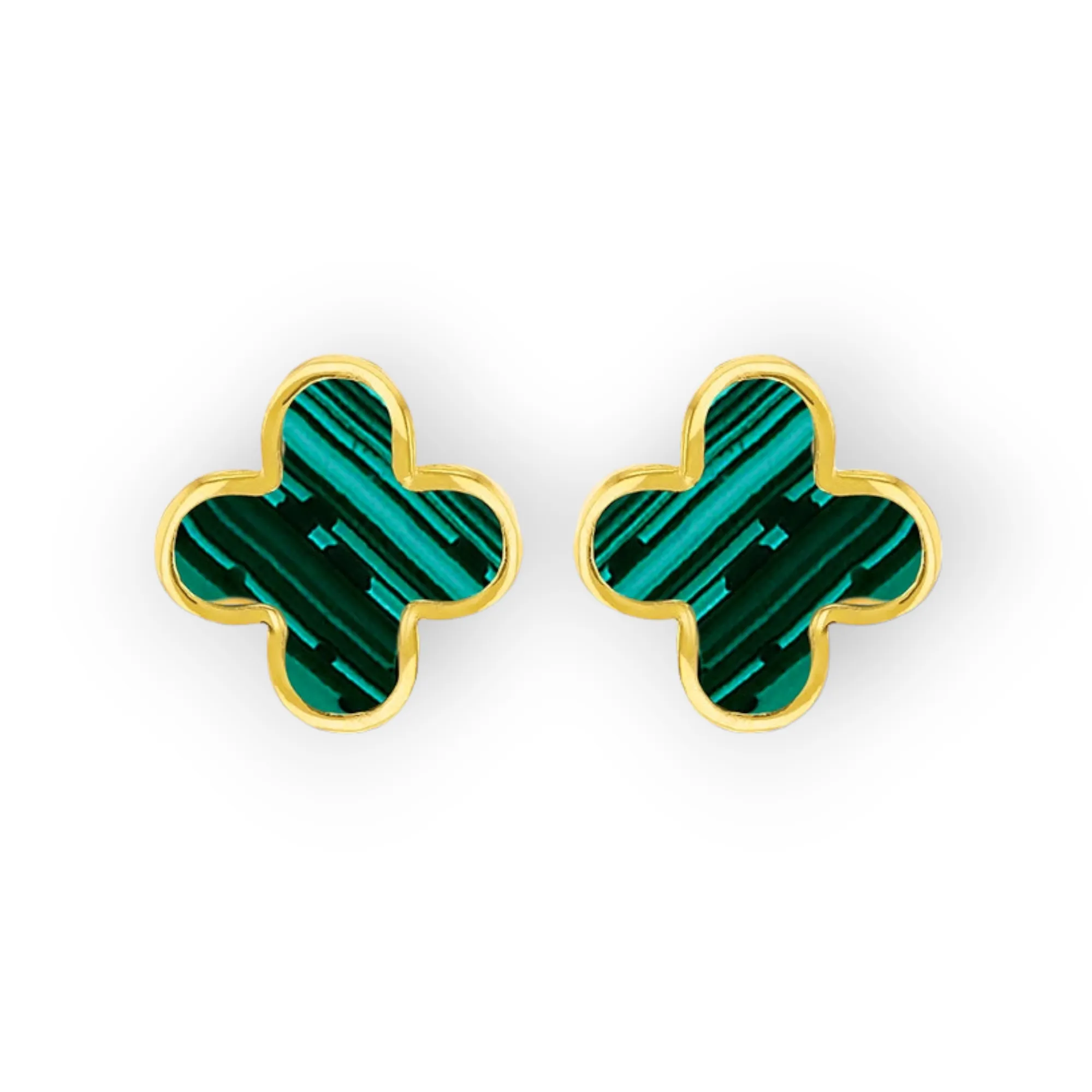 9ct Gold Malachite Small Clover Stud Earrings