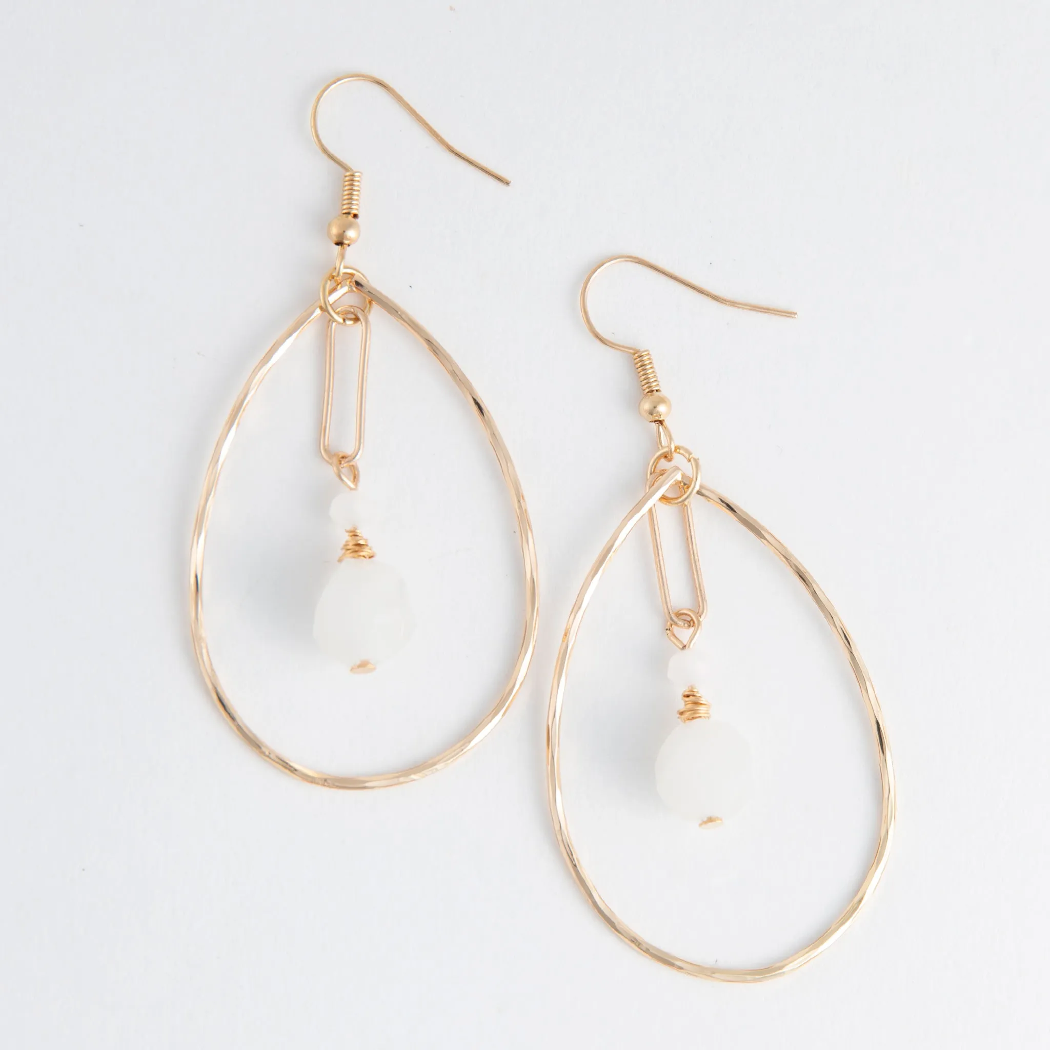 Acadia White Glass Gold Teardrop Earrings
