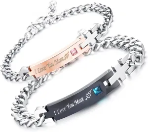 Adjustable Personalized Custom Bracelets Gift for Couple Gifts 2pcs Women Men Lover form His and Hers Forever Friend Matching Set Anniversary Promise Gifts