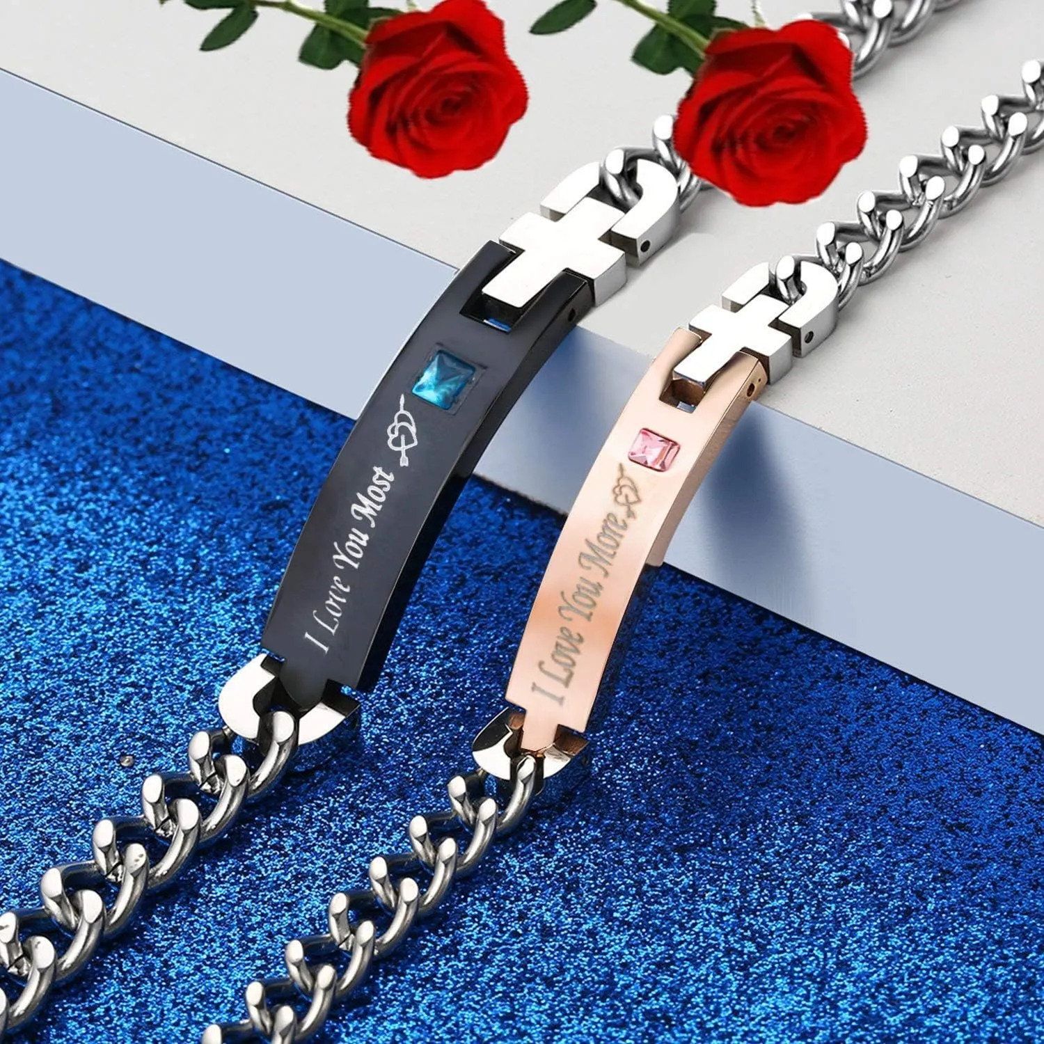 Adjustable Personalized Custom Bracelets Gift for Couple Gifts 2pcs Women Men Lover form His and Hers Forever Friend Matching Set Anniversary Promise Gifts