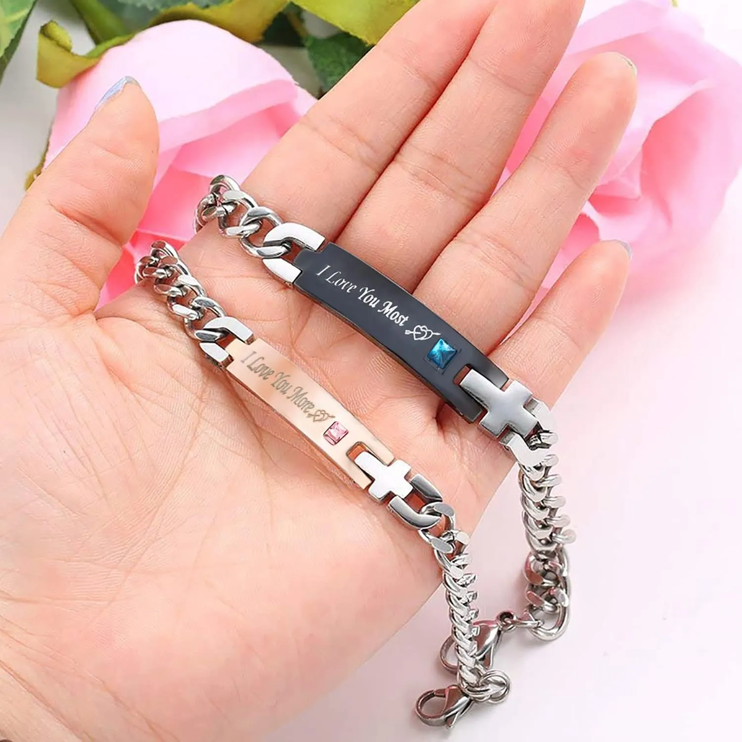 Adjustable Personalized Custom Bracelets Gift for Couple Gifts 2pcs Women Men Lover form His and Hers Forever Friend Matching Set Anniversary Promise Gifts