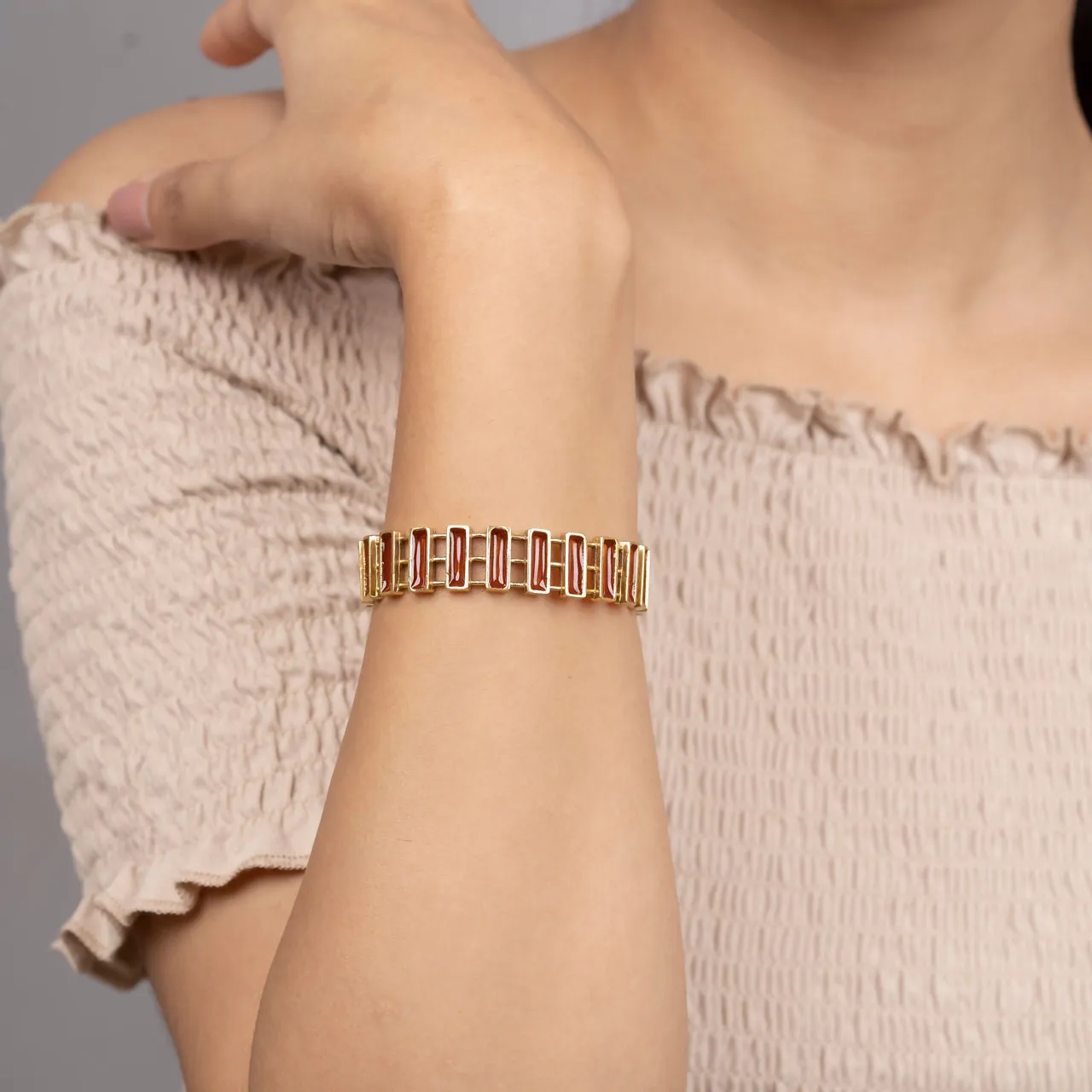 Amber Slab Bangle - Gold Coated
