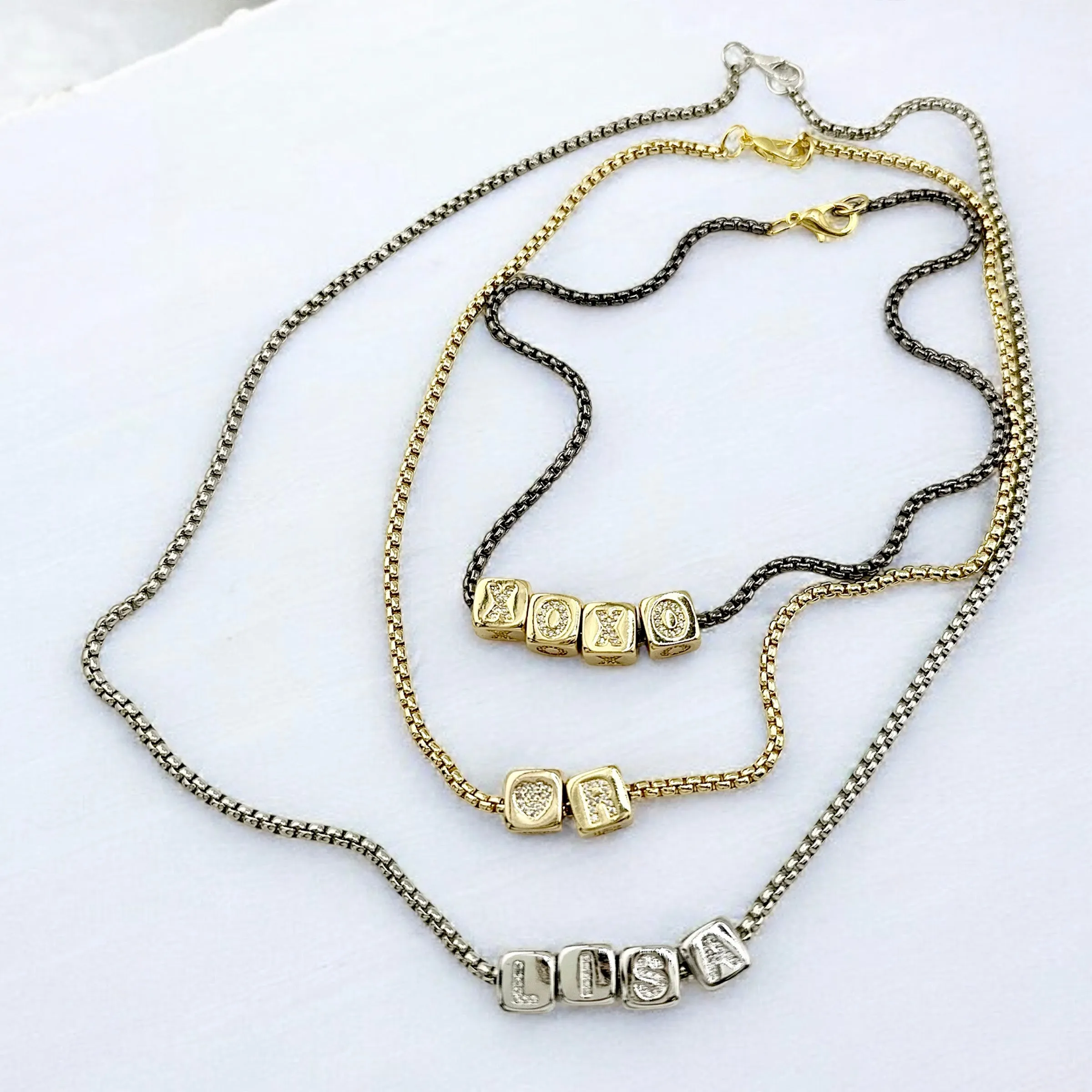 Amelia Large Block Letter Personalized  Necklaces