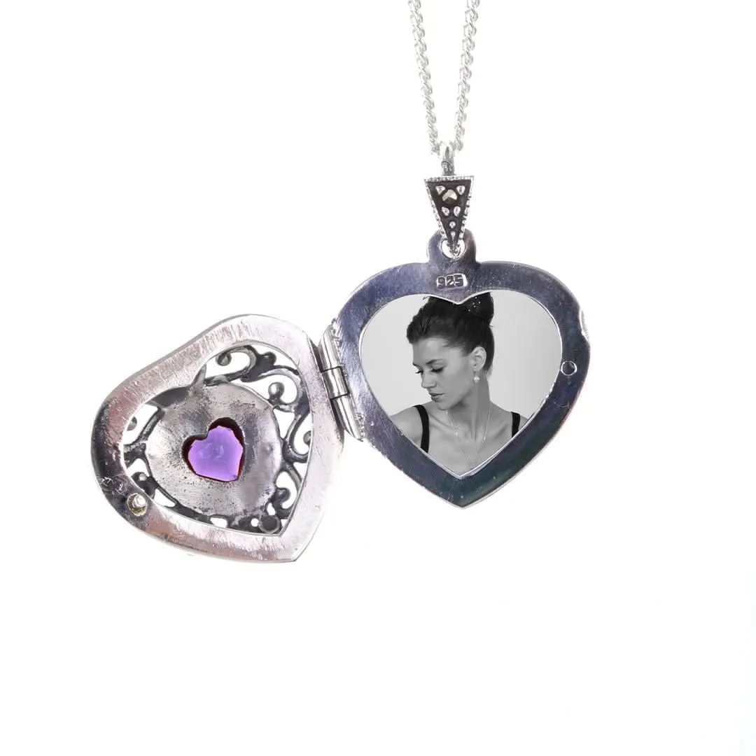 Amethyst Vintage Heart Locket Silver   Photos