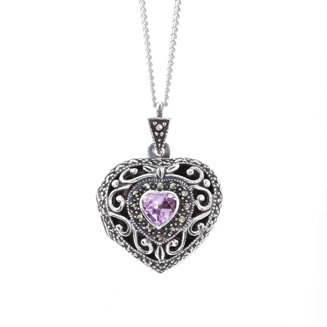 Amethyst Vintage Heart Locket Silver   Photos