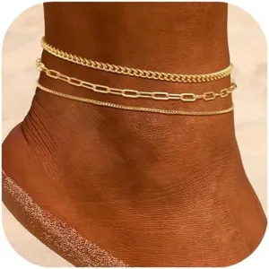 Anklet Bracelets for Women Dainty Sliver Gold Layer Anklets Trendy Link Chain Anklet Adjustable Butterfly Heart Anklet Bracelet Jewelry Gifts
