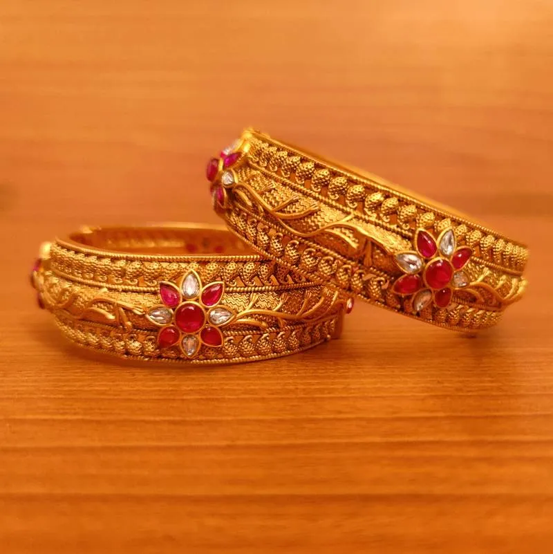 ANTIQUE GOLD LOOK RUBY KUNDAN LOOK OPENABLE BANGLES