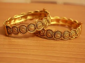ANTIQUE MATT GOLD PLATED COIN OPENABLE BANGLES