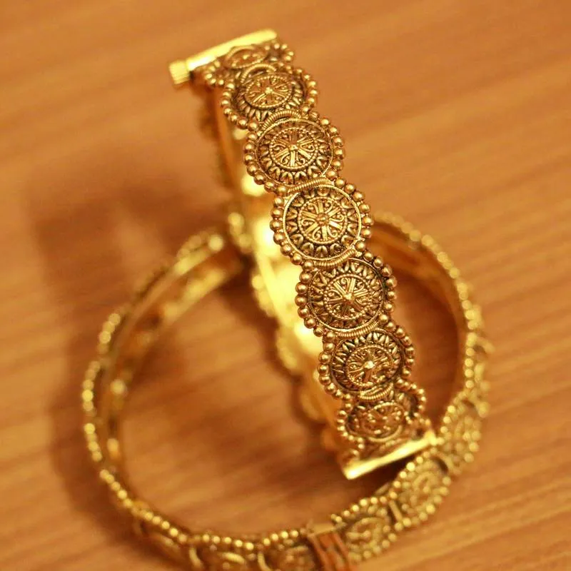 ANTIQUE MATT GOLD PLATED COIN OPENABLE BANGLES