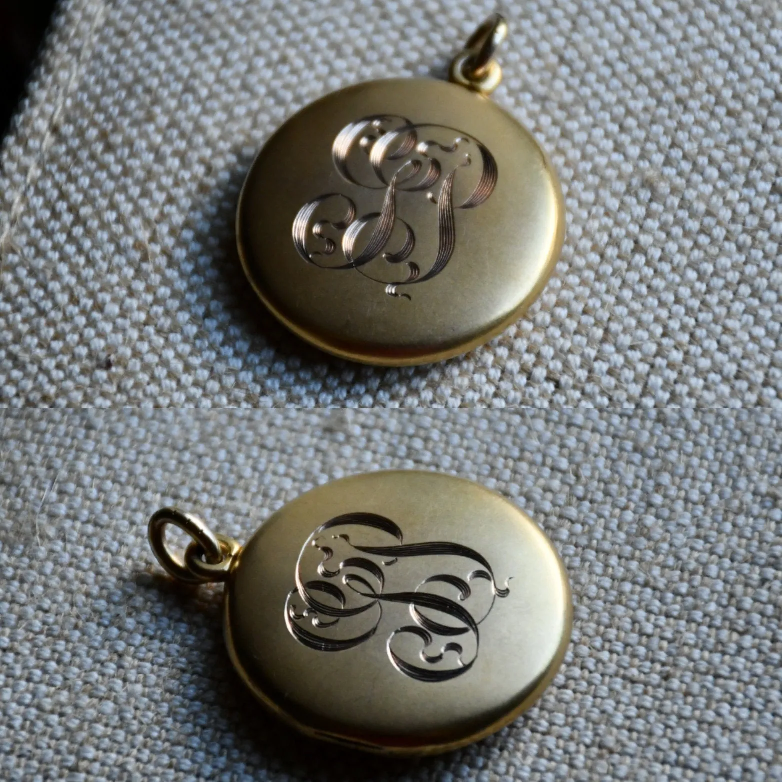 Antique Victorian 10K Solid Gold Round Photo Locket, Monogram GP, Personalized Pendant, Gift for Her