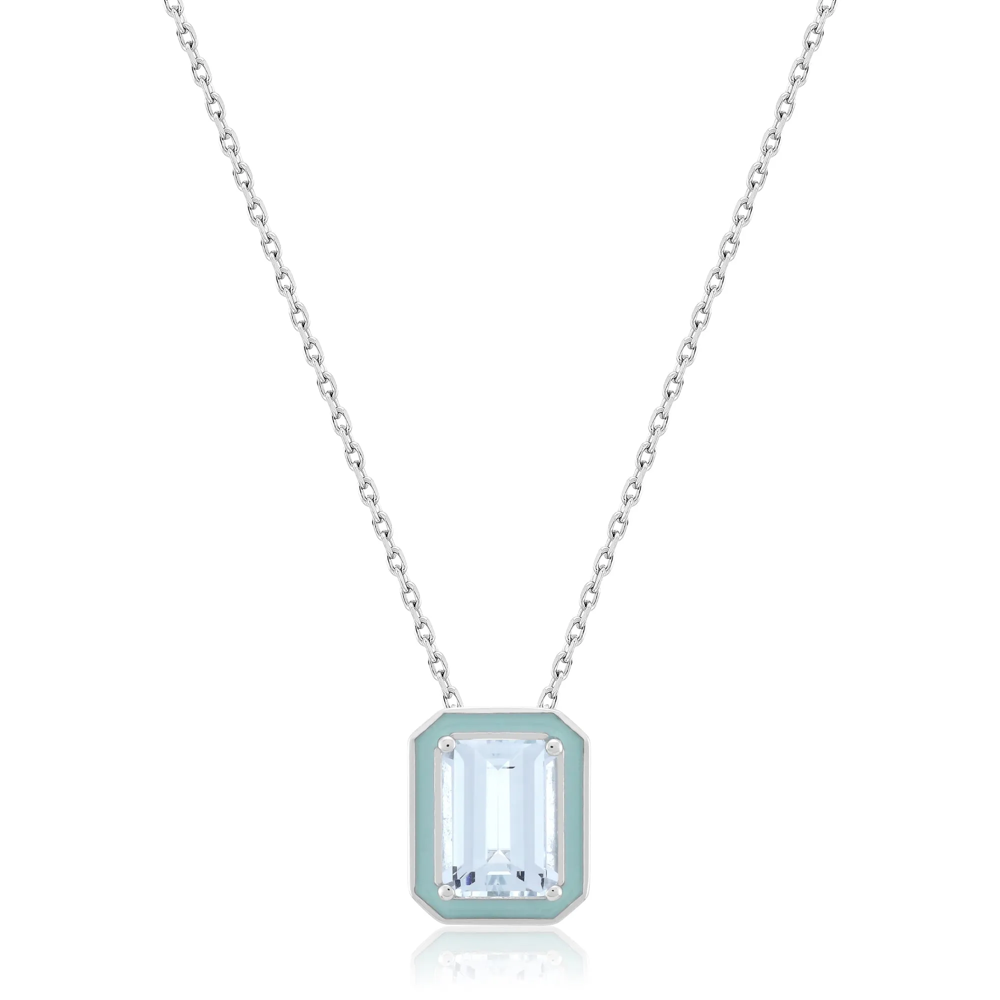 Aquamarine and Enamel Sterling Silver Pendant Necklace