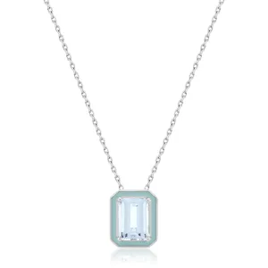 Aquamarine and Enamel Sterling Silver Pendant Necklace