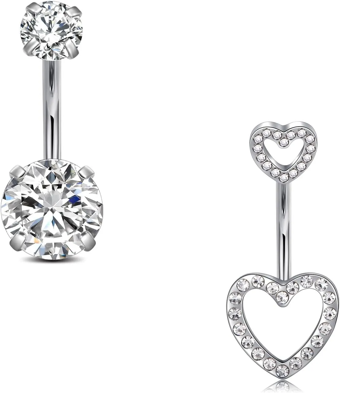 AVYRING 14G Stainless Steel Belly Button Rings for Women Belly Button Ring Hoop Clicker Opal Pink Heart CZ Silver Gold Navel Piercing Jewelry