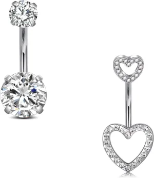 AVYRING 14G Stainless Steel Belly Button Rings for Women Belly Button Ring Hoop Clicker Opal Pink Heart CZ Silver Gold Navel Piercing Jewelry