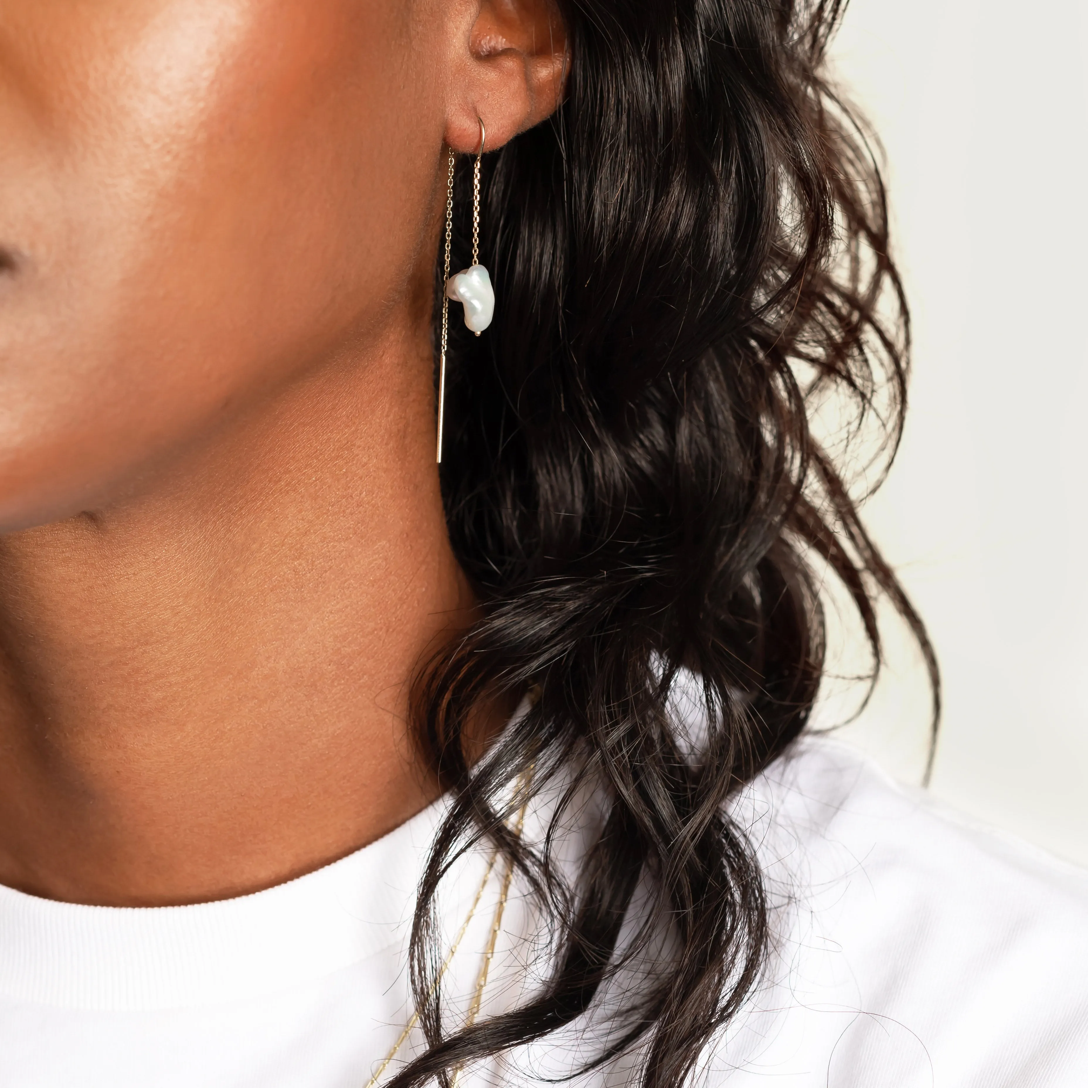 Baby Baroque Pearl Threader Earrings