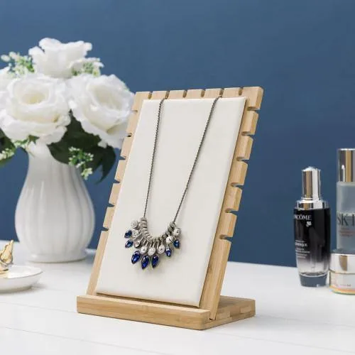 Bamboo & White Panel Jewelry/Necklace Display, Set of 2