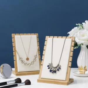 Bamboo & White Panel Jewelry/Necklace Display, Set of 2