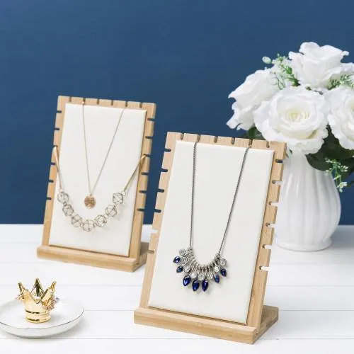 Bamboo & White Panel Jewelry/Necklace Display, Set of 2