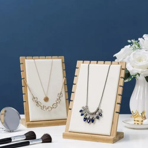 Bamboo & White Panel Jewelry/Necklace Display, Set of 2