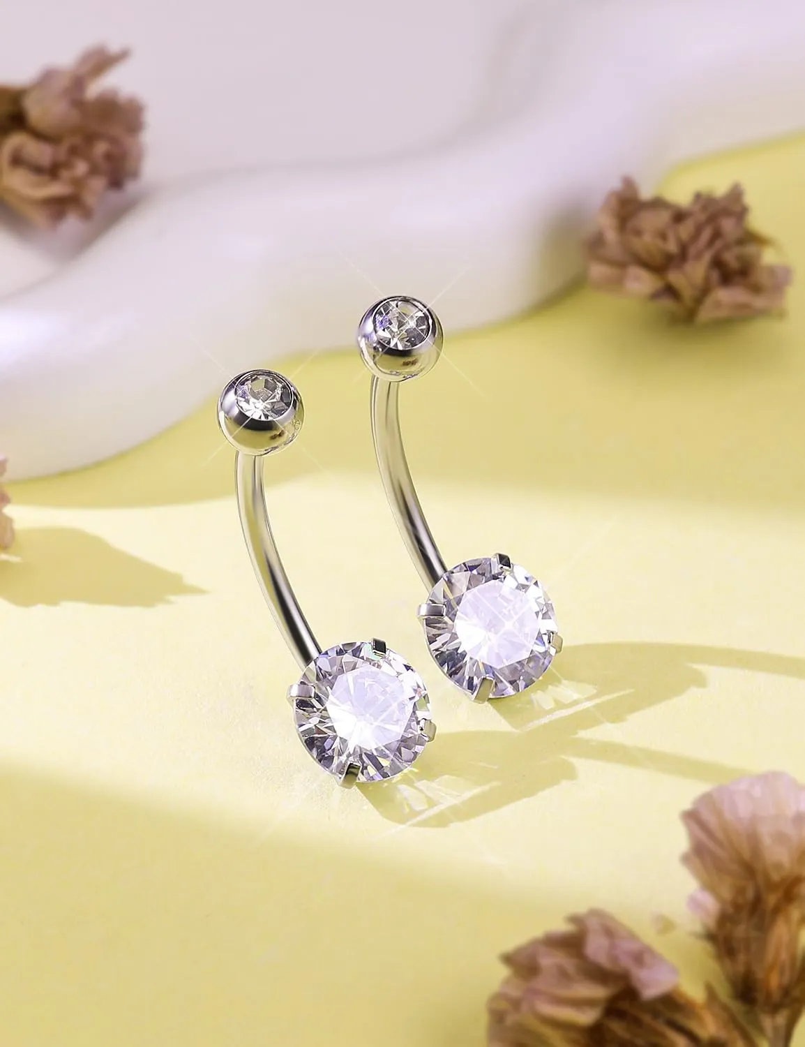 Belly Button Ring 6mm 8mm 10mm 12mm 14mm Surgical Stainless Steel Round Cubic Zirconia Navel Barbell Stud Body Piercing Silver, Black, Rose Gold Belly Ring Navel Piercing Jewelry