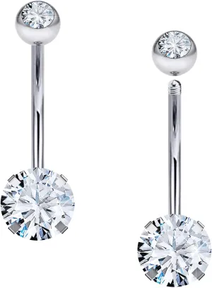 Belly Button Ring 6mm 8mm 10mm 12mm 14mm Surgical Stainless Steel Round Cubic Zirconia Navel Barbell Stud Body Piercing Silver, Black, Rose Gold Belly Ring Navel Piercing Jewelry