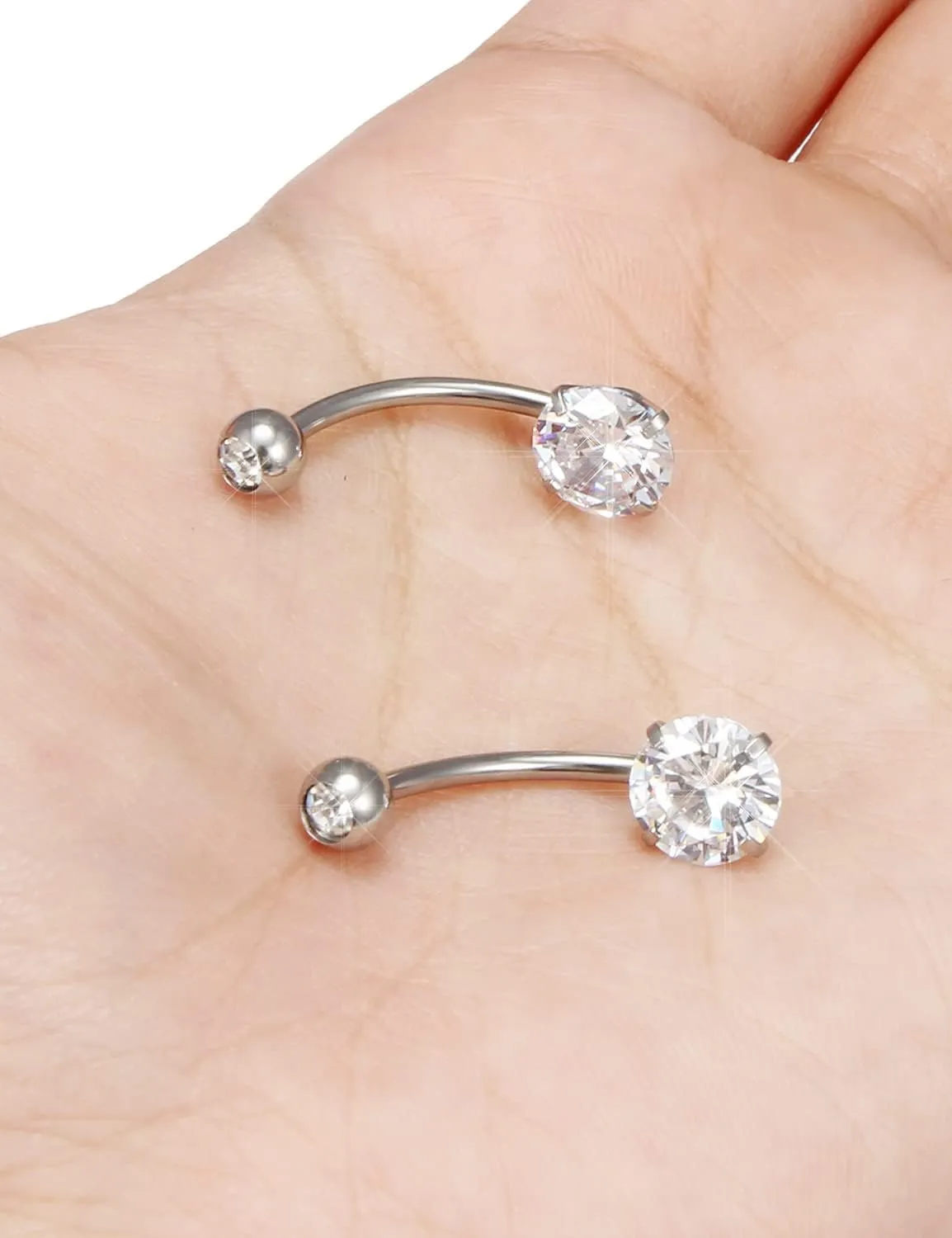 Belly Button Ring 6mm 8mm 10mm 12mm 14mm Surgical Stainless Steel Round Cubic Zirconia Navel Barbell Stud Body Piercing Silver, Black, Rose Gold Belly Ring Navel Piercing Jewelry
