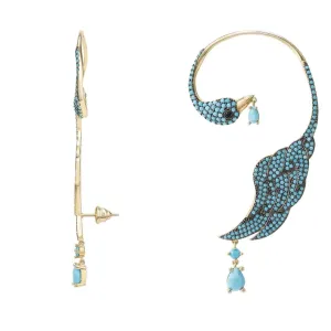 Bird of Paradise Ear Climber in Turquoise Gold