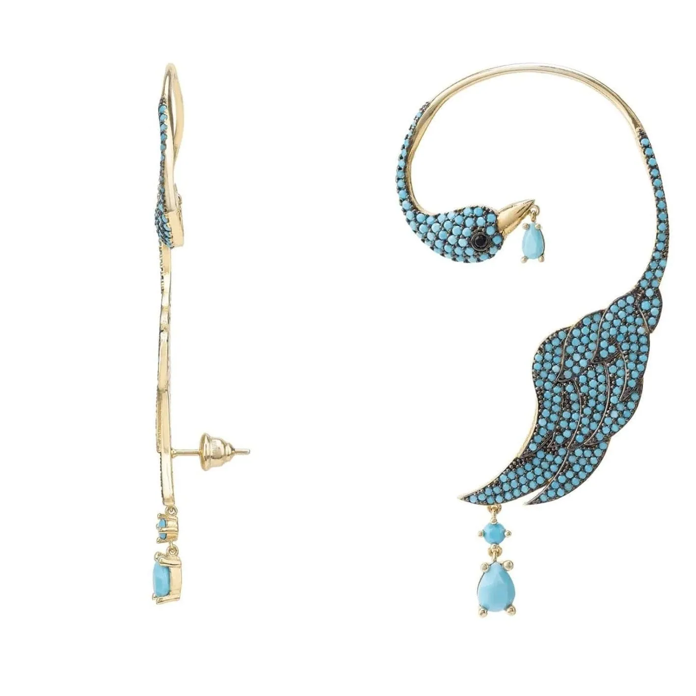 Bird of Paradise Ear Climber in Turquoise Gold