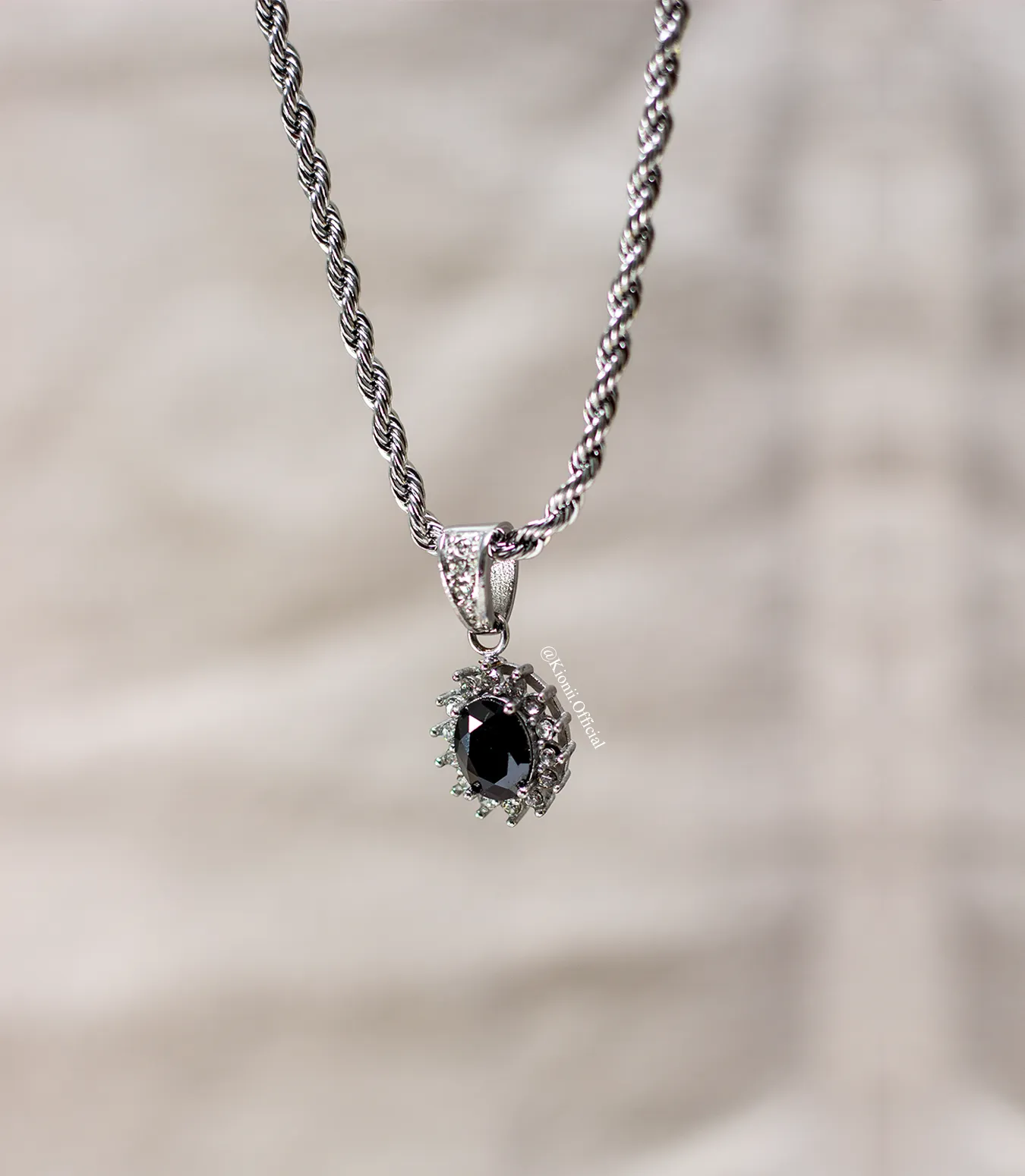 Black Gemstone Pendant - Silver