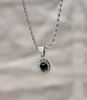 Black Gemstone Pendant - Silver