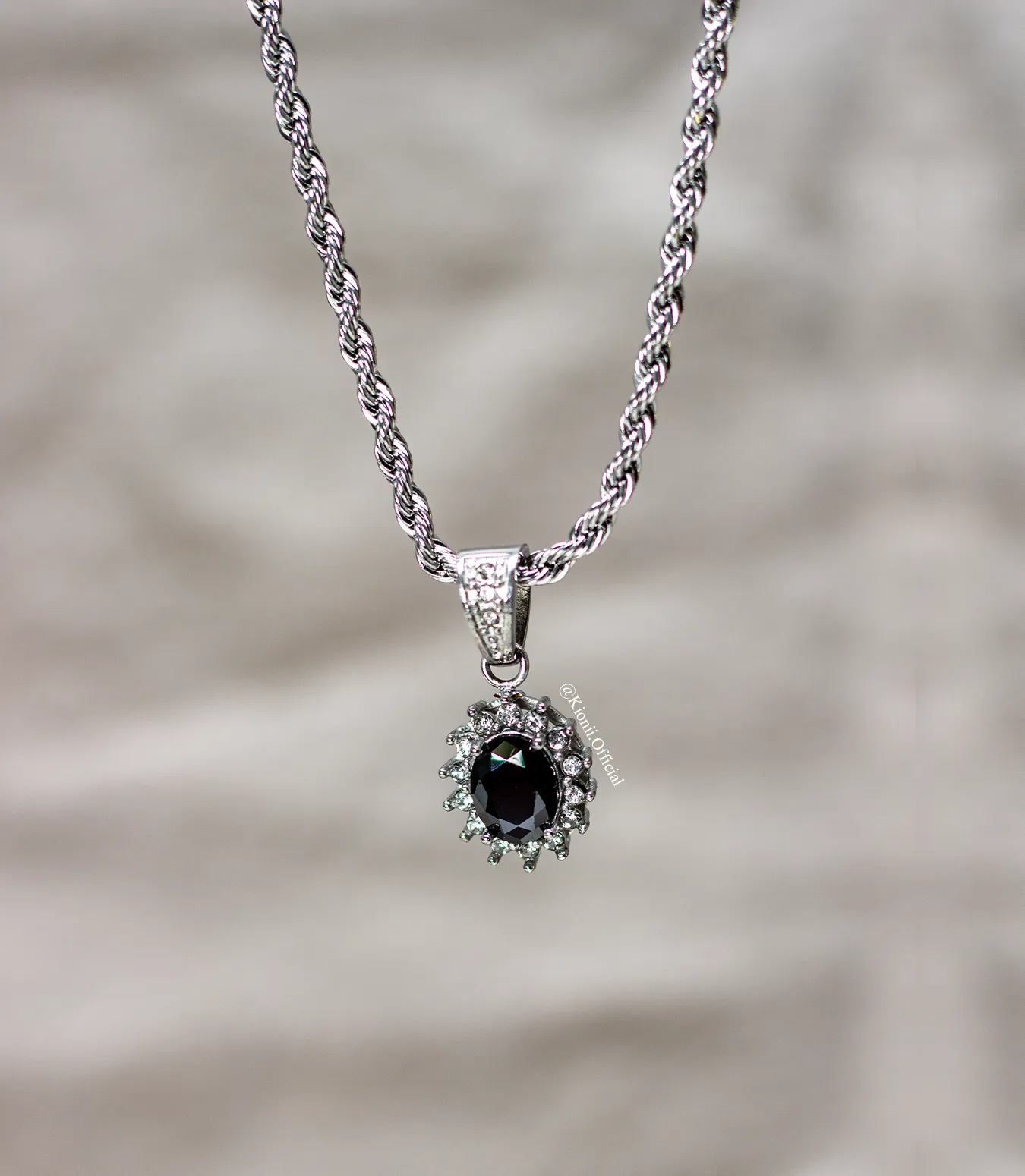 Black Gemstone Pendant - Silver