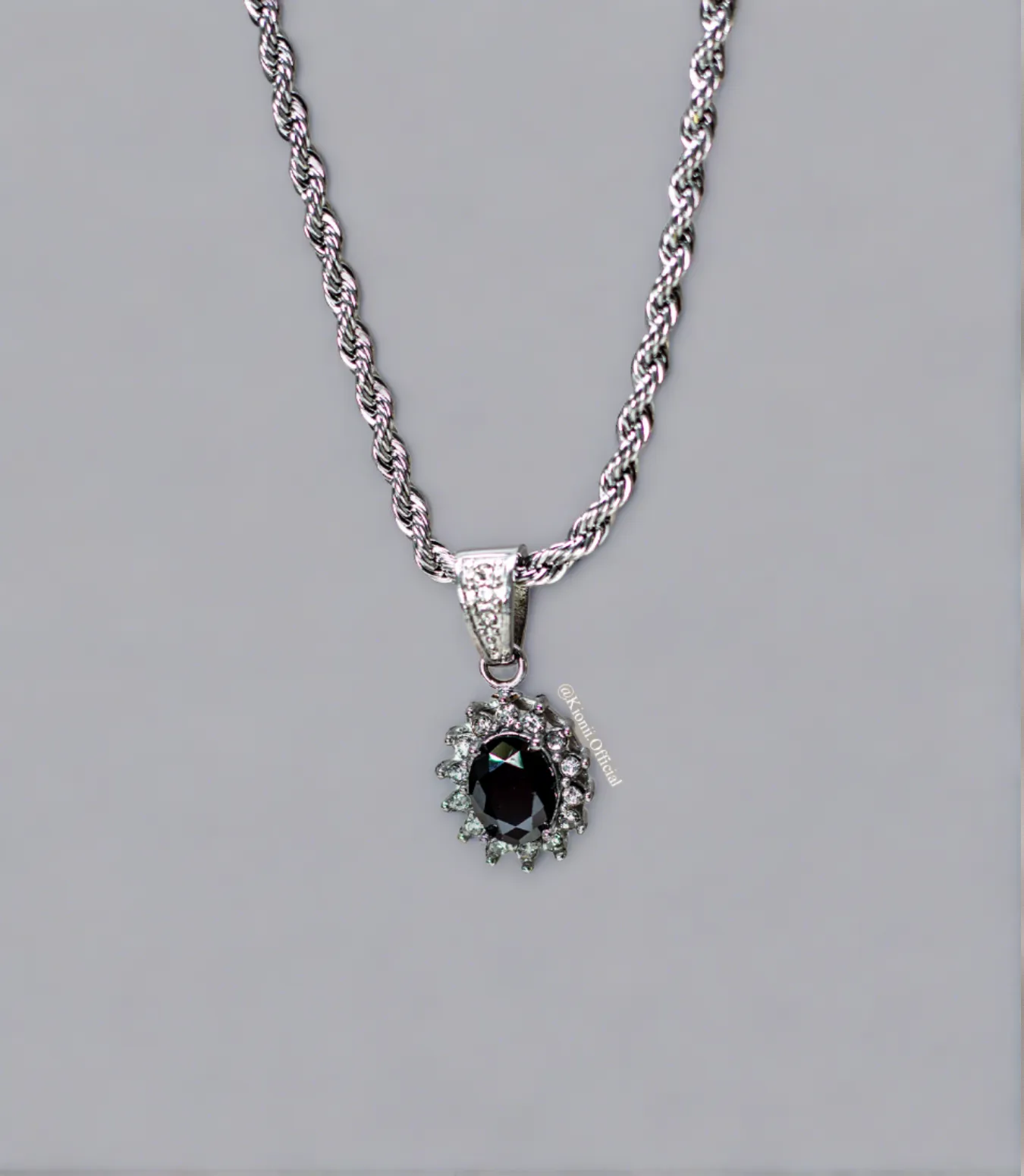 Black Gemstone Pendant - Silver